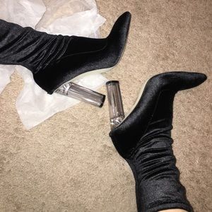 Missguided Velvet Transparent Heeled Boots