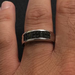 Men's black CZ sterling silver wedding ring