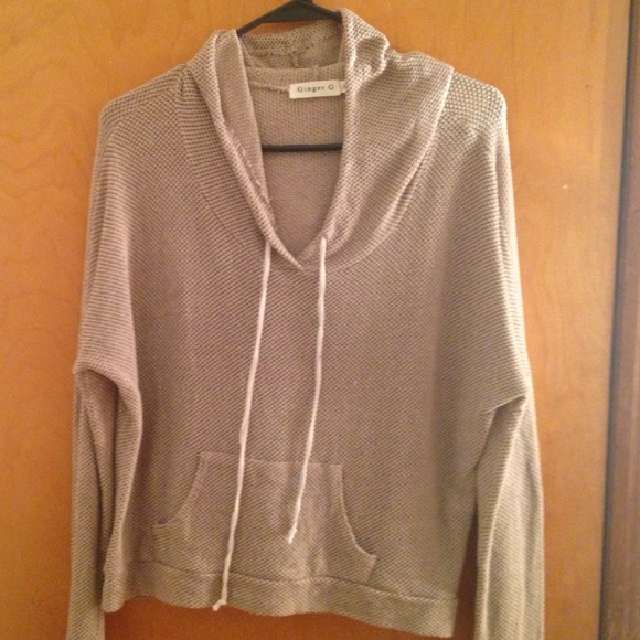 Tan cropped knit hooded sweater