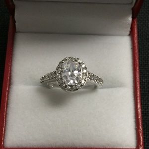 Sterling silver oval CZ promise engagement ring