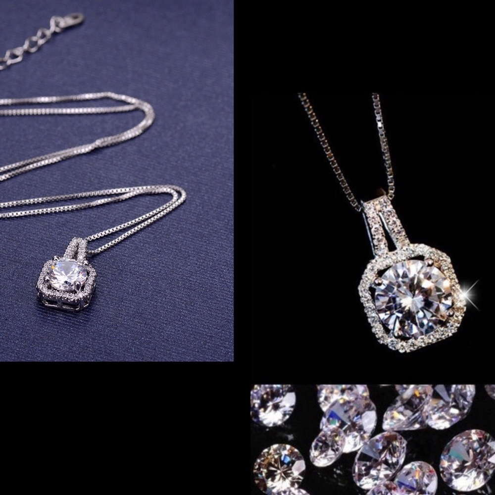 2ct Diamond Dainty Halo Pendant Bridal Necklace - Picture 2 of 7