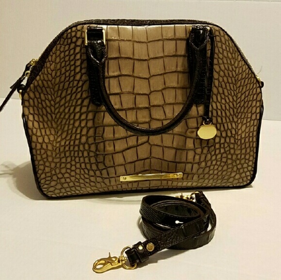 Brahmin Hudson Satchel Taupe Sienna Croc Purse Bag