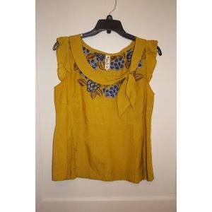 Mustard Yellow [Anthropologie] Embroidered Top | 8