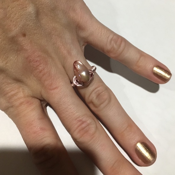 Light pink wire-wrapped Ring, Handmade, Size 5