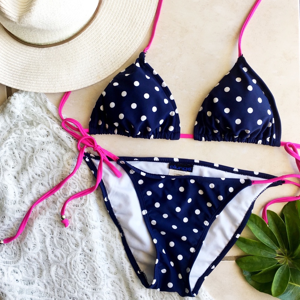 Blue & White Polka Dot Bikini Set
