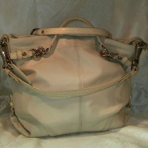 Coach Leather Bag with Snake Print Trim and Handle
