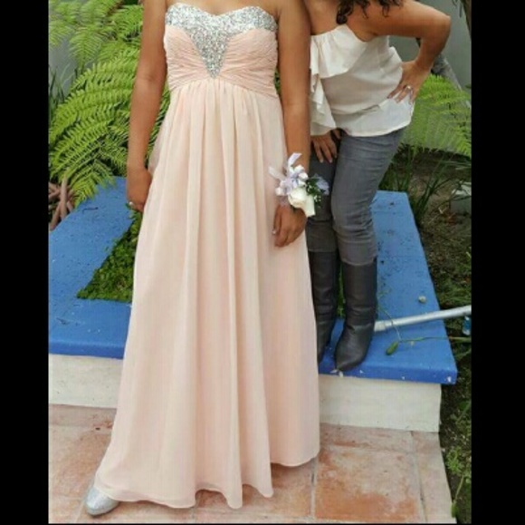 Apricot Strapless Sequin & Chiffon dress