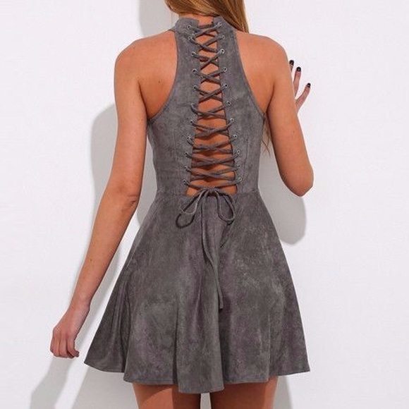Gray Sleeveless Lace Up Dress - Picture 3 of 4