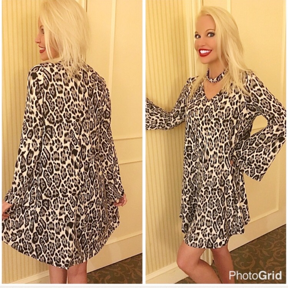 Animal print bell sleeve choker dress! - Picture 3 of 4
