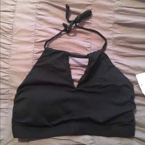 High neck keyhole black bikini top
