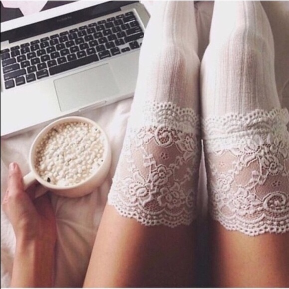 Free People Accessories - ☕️🍩SALE White Lace Thigh High Socks🍩☕️