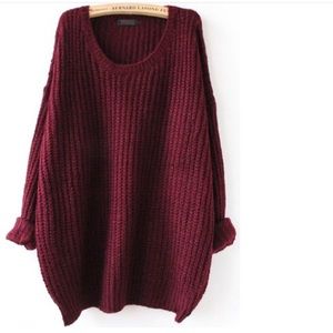 Red Batwing Long Sleeve Knit Sweater