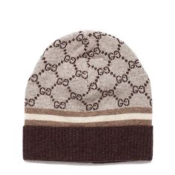 Gucci brown cashmere wool blend beanie hat