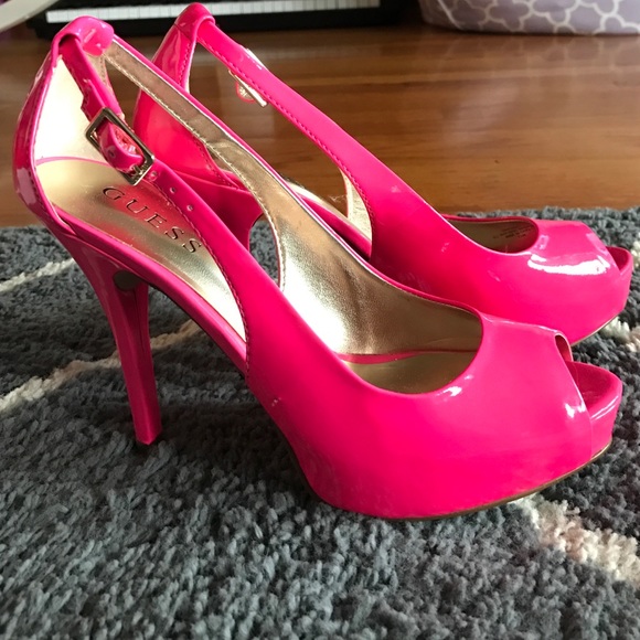 Hot pink peep toe heels