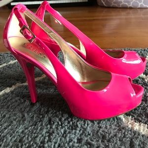 Hot pink peep toe heels