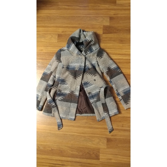 Aztec grey and blue winter jacket