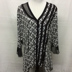 RUSSELL KEMP NY Black/White Print Top Plus Size 2X