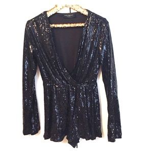 Black sequin romper, formal cocktail