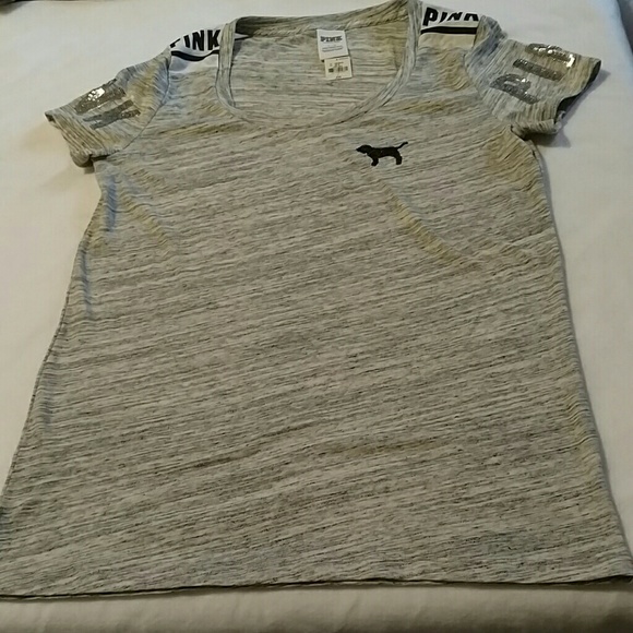 PINK BLING TEE!! Marled Grey, Black and White!!