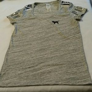 PINK BLING TEE!! Marled Grey, Black and White!!