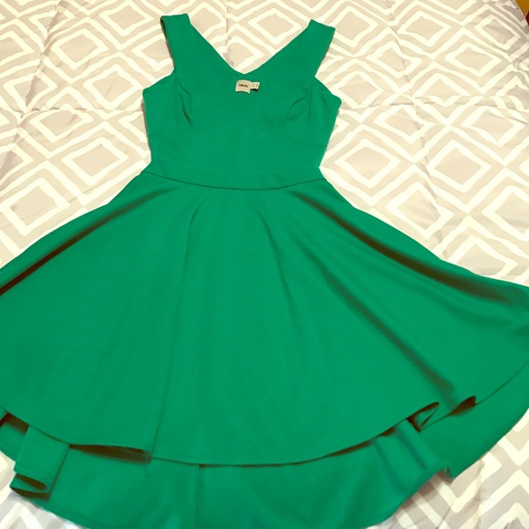 Green open back skater dress