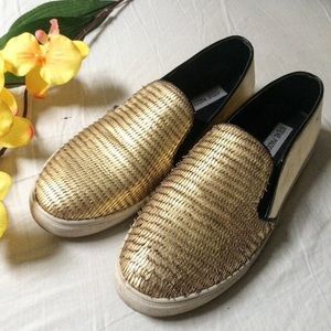 STEVE MADDEN gold slip-on sneakers