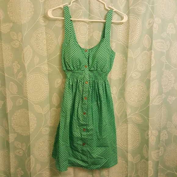 Green and black polka dot dress