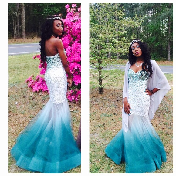 Blue and Silver mermaid prom dress