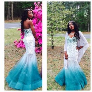 Blue and Silver mermaid prom dress