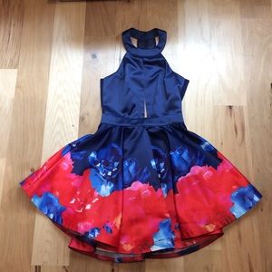 Navy/floral printed skater dress