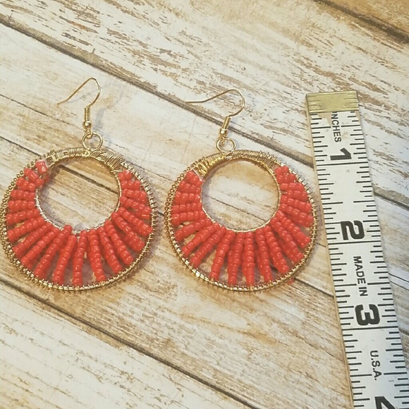 E650 Seed Beaded Wire Wrapped Hoop Drop Earrings - Picture 4 of 5