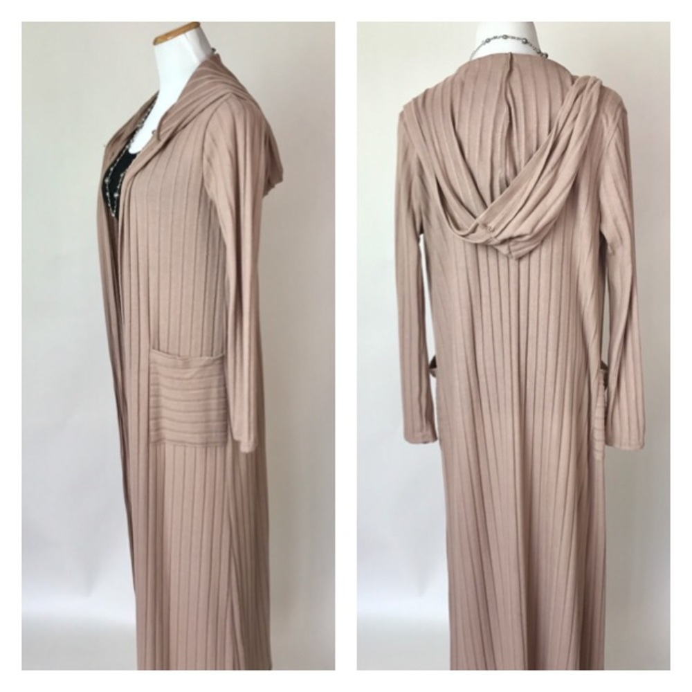 Beautiful Mocha Long Open Cardigan Hoodie - Picture 4 of 4
