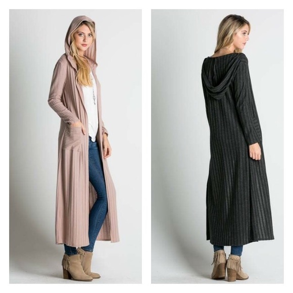 Beautiful Mocha Long Open Cardigan Hoodie - Picture 3 of 4