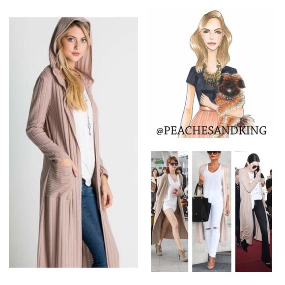 Beautiful Mocha Long Open Cardigan Hoodie - Picture 2 of 4