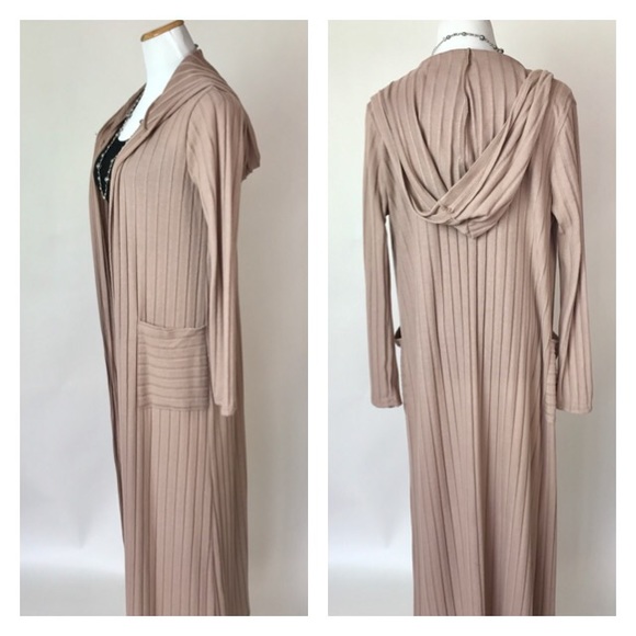 Beautiful Mocha Long Open Cardigan Hoodie - Picture 4 of 4
