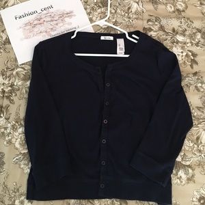 Liz & Co navy button down cardigan sweater size L
