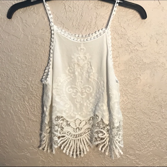 LA Hearts white lace detail crop top.