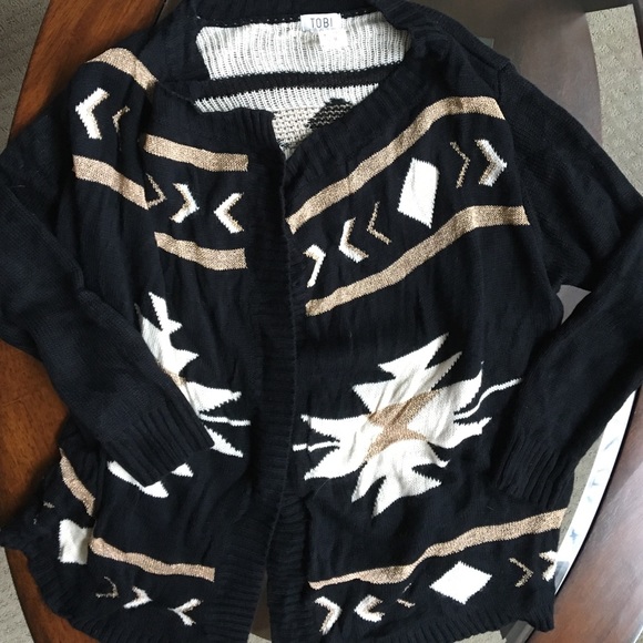 Black Cardigan with Gold and White Pattern