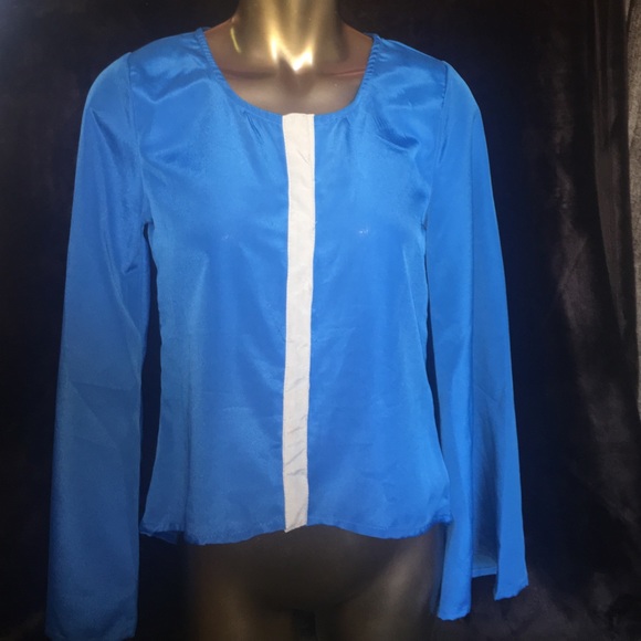 Blue high low button down blouse
