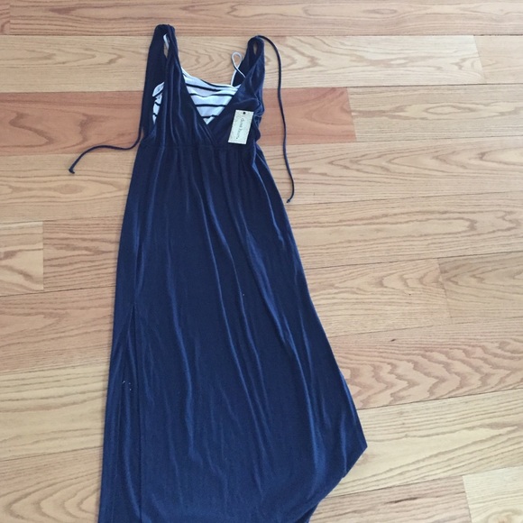 Navy Blue and White Layered Maxi Dress
