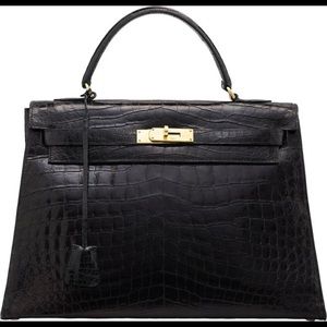1950s Hermes 32cm Black Crocodile Kelly Bag