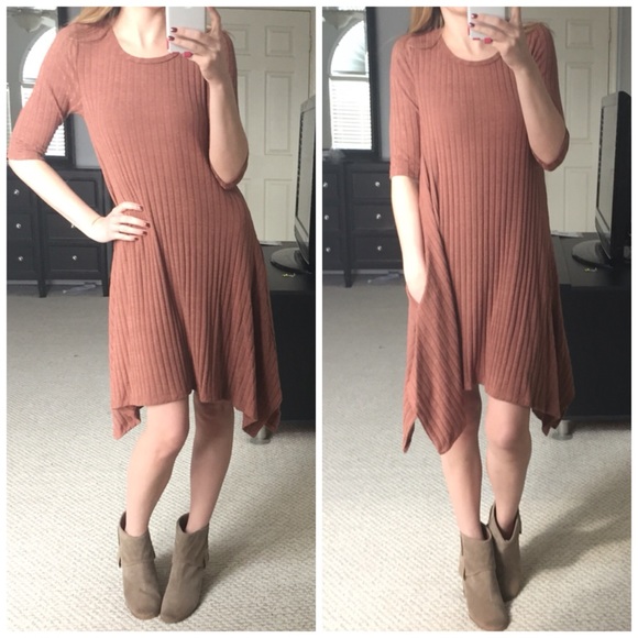 LAST ITEM▫Amber Wide Ribbed UnevenDress w/ Pockets - Picture 2 of 4