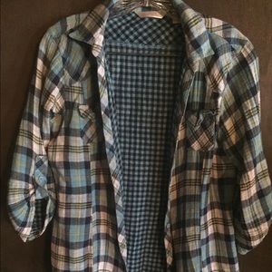 Blue plaid 3/4 sleeve