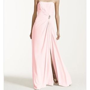 David's Bridal long strapless crepe dress