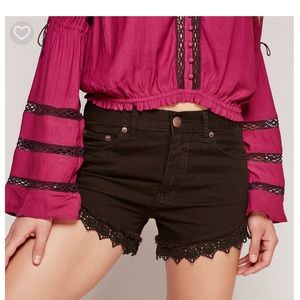 Lace Trim Denim Cut off Stark Black Short