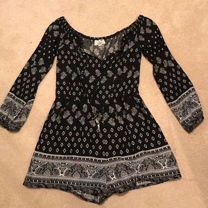 Off the shoulder black and white romper