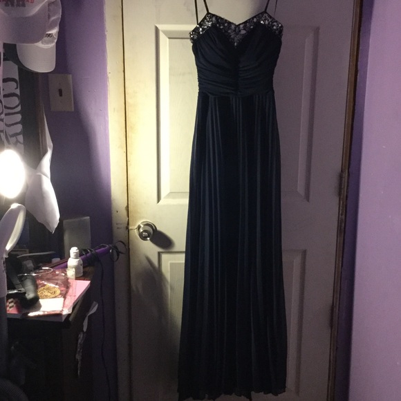 Navy blue beaded neckline prom dress