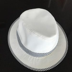 Hermes white and navy striped hat