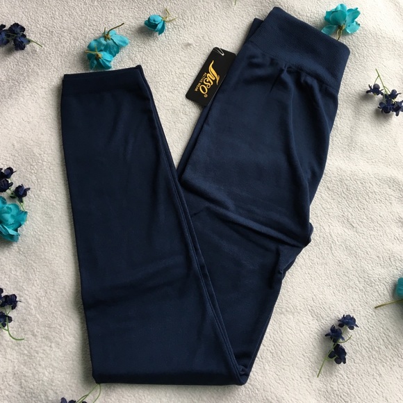 Fleeced Lined Navy Blue Leggings - Picture 3 of 4