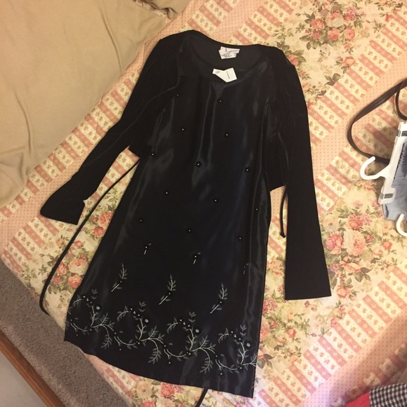 Black two-piece dress and shrug sweater